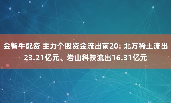 金智牛配资 主力个股资金流出前20: 北方稀土流出23.21亿元、岩山科技流出16.31亿元